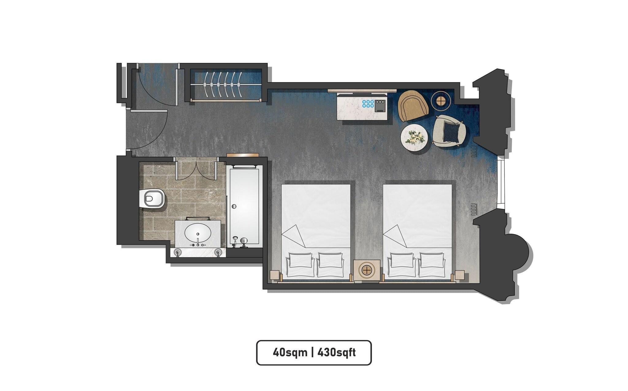 Quadruple City View Two Double Beds