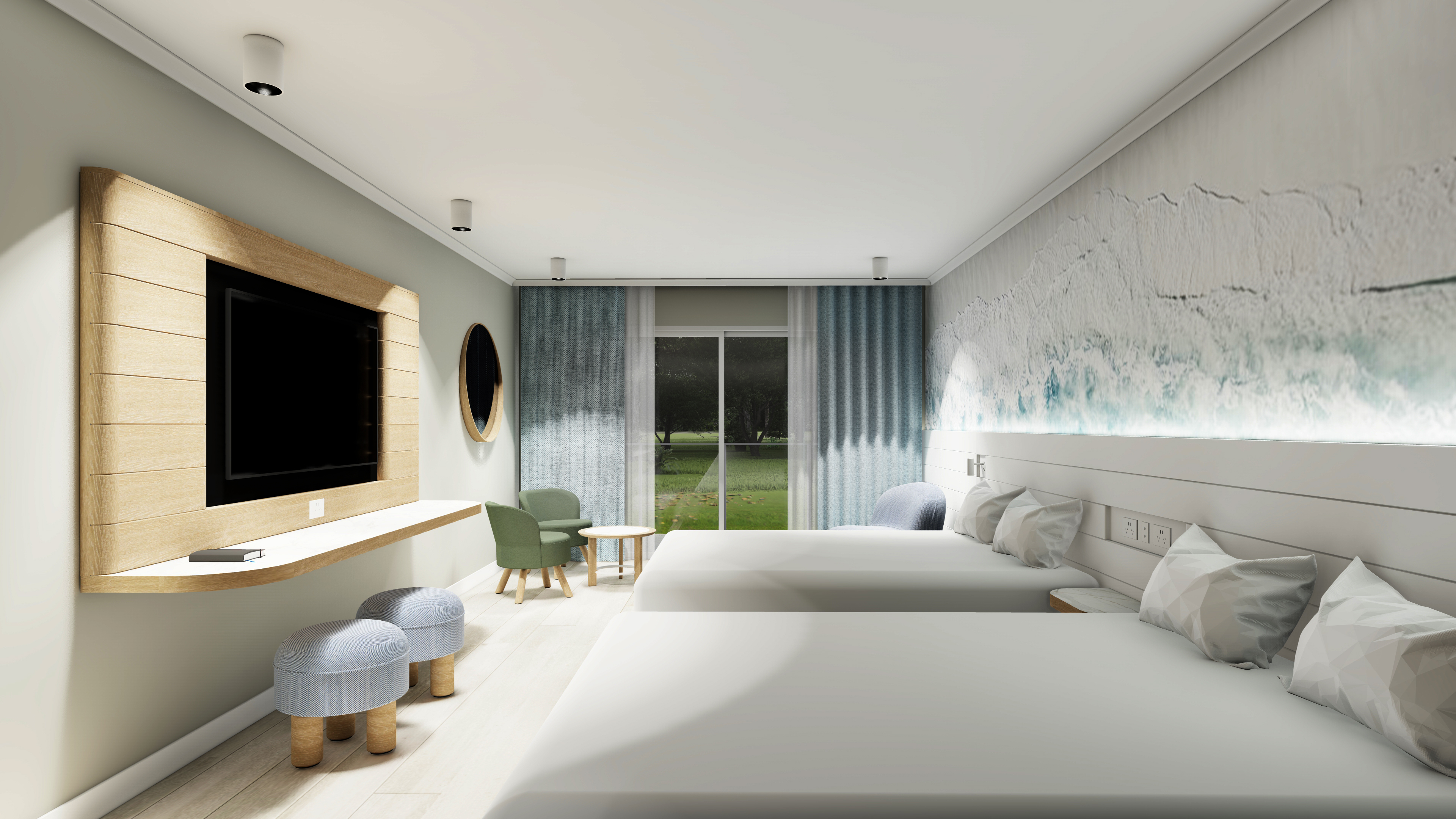 Twin Two Double Beds