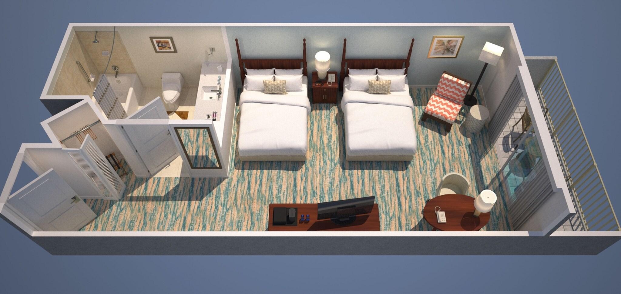 Double Partial Ocean View Two Double Beds
